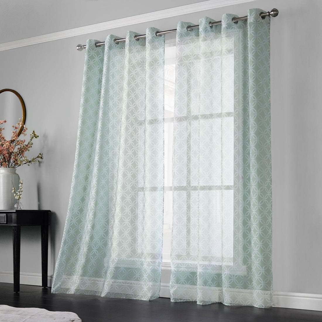 Harper Geometric Latte Eyelet Voile Curtains