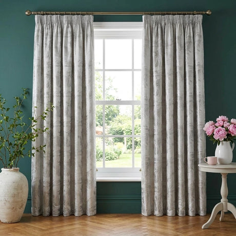 Fiji Jacquard Palm Lined Tape Top Curtains Silver 1