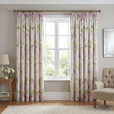 Wisteria Floral Lined Pencil Pleat Curtains 1