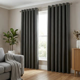 Blackout Linen Look Eyelet Curtains - Charcoal