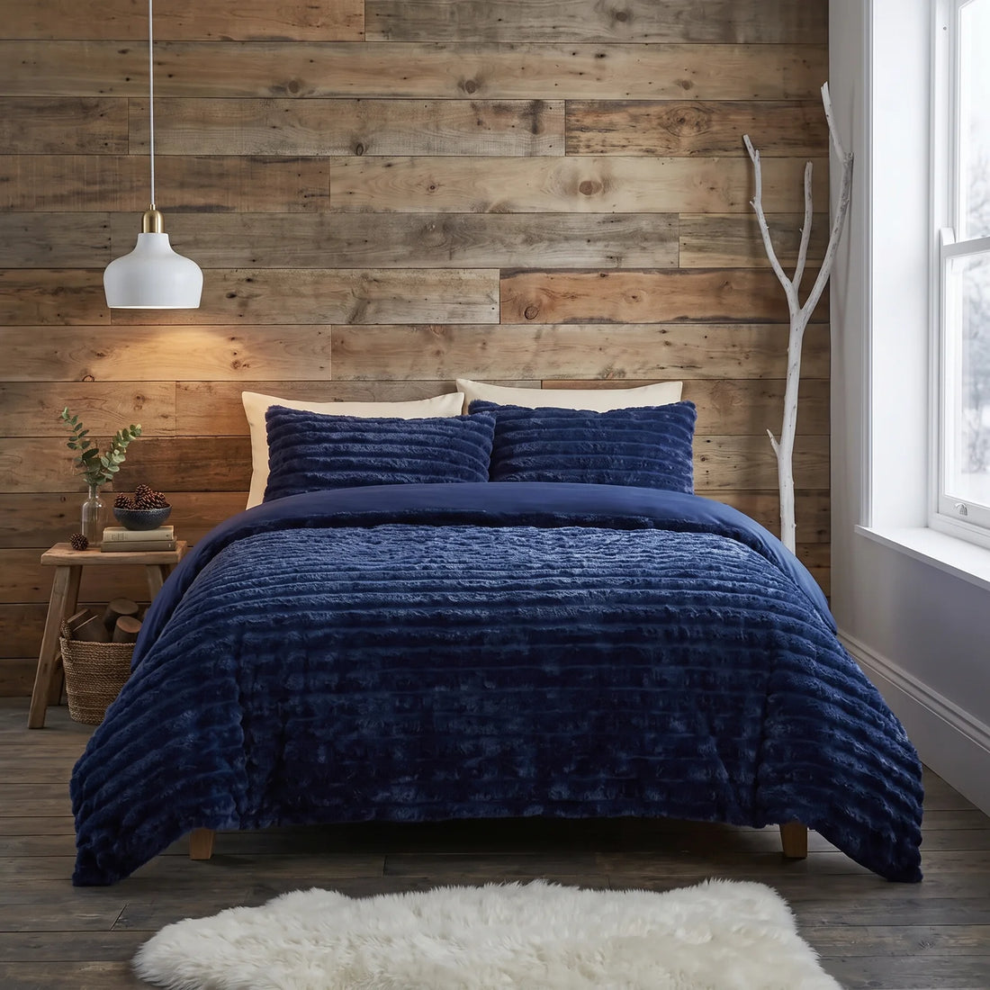 Rabbit Faux Fur Midnight Blue Duvet Cover Bedding Set