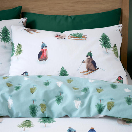 Catherine Lansfield Snowy Penguin Brushed Cotton Flannelette Duvet Cover Set 3