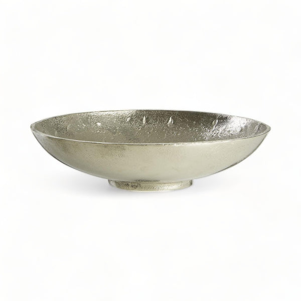 Handcrafted Nickel Finish Medium Round Bowl with Classical Grecian Design