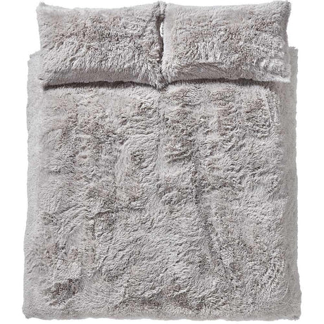 Cuddly Faux Fur Silver Duvet Cover Set