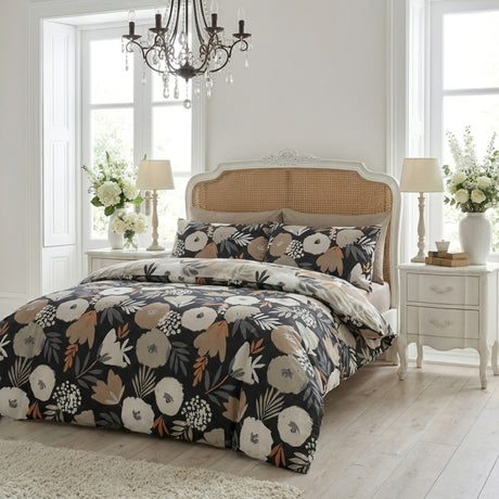 Yasmin Floral Polycotton Duvet Cover Set - Black
