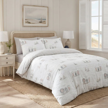 Beach Huts Polycotton Duvet Cover Set - Natural