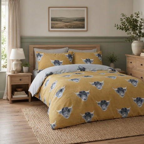 Highland Cow Duvet Cover Set - Ochre