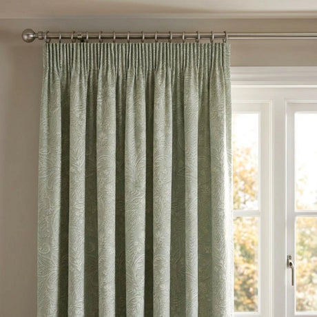 Aveline Floral Pencil Pleat Ready Made Curtains Green & Grey 2