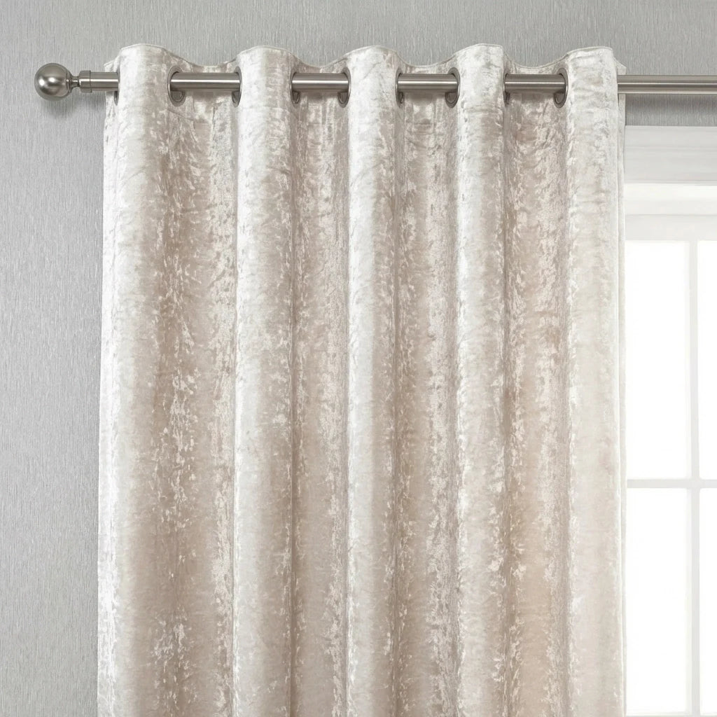 Crushed Velvet Eyelet Curtains - Cream image 2