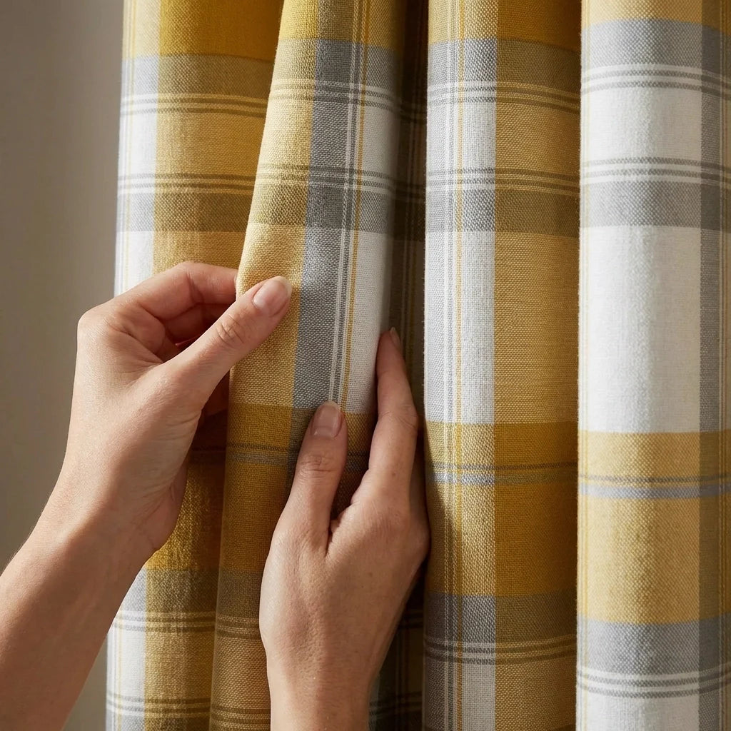 Balmoral Tartan Check Eyelet Curtains Ready Made - Ochre image 2