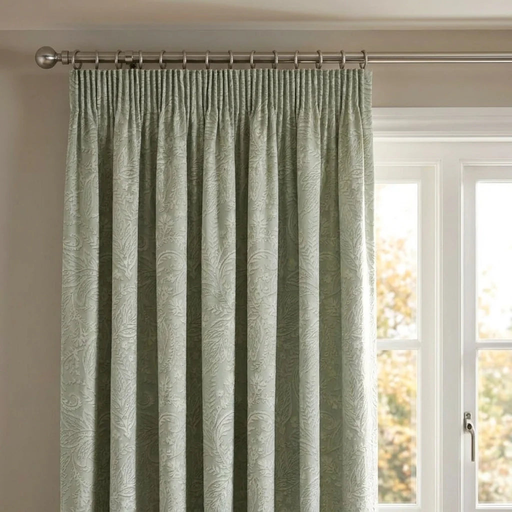 Aveline Floral Pencil Pleat Ready Made Curtains - Green image 2