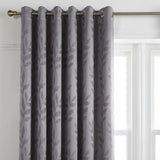 Tivoli Leaf Jacquard Lined Eyelet Curtains - Silver image 2