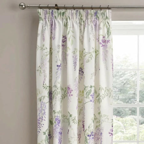 Wisteria Floral Lined Pencil Pleat Curtains - Lilac image 2