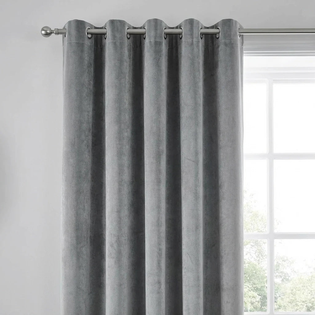 Hampton Velvet Blackout Eyelet Curtains - Grey image 2