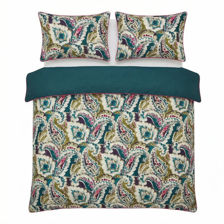 Aretha Paisley Print Cotton Sateen Teal Duvet Cover Set 3