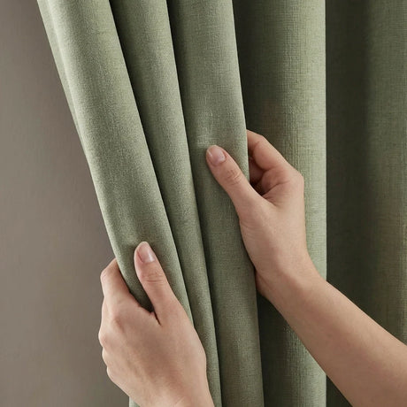 Strata Thermal Dim Out Woven Eyelet Curtains Pair - Green image 2