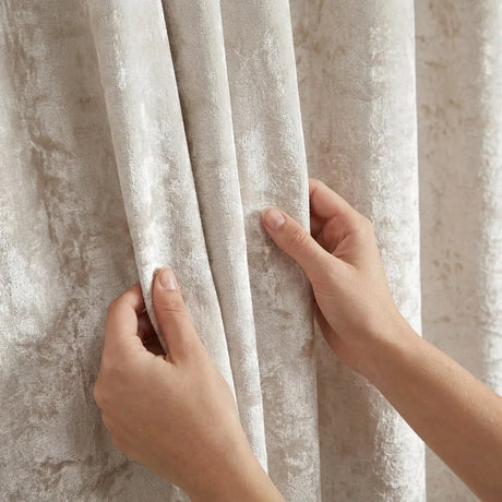 Crushed Velvet Eyelet Curtains - Cream image 3