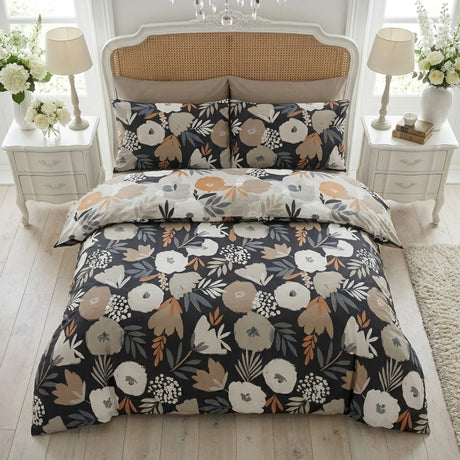 Yasmin Floral Polycotton Duvet Cover Set - Black