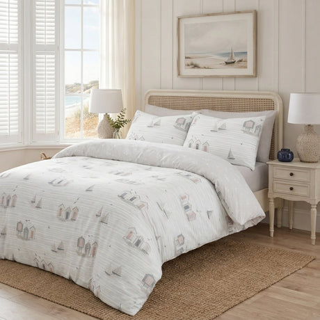 Beach Huts Polycotton Duvet Cover Set - Natural
