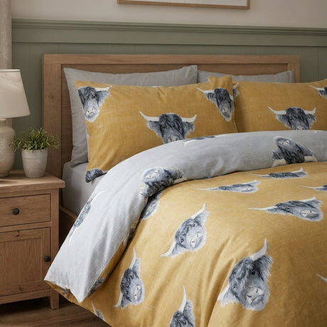 Highland Cow Duvet Cover Set - Ochre