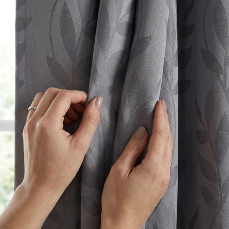 Tivoli Leaf Jacquard Lined Eyelet Curtains - Silver image 3