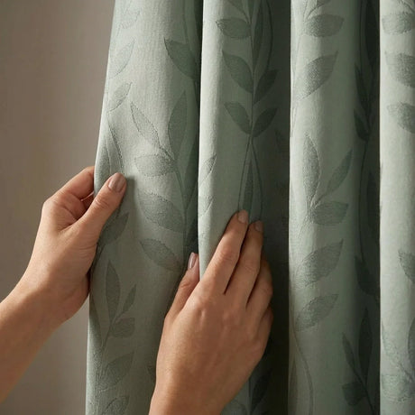 Tivoli Leaf Jacquard Lined Tape Top Pencil Pleat Curtains - Sage image 3