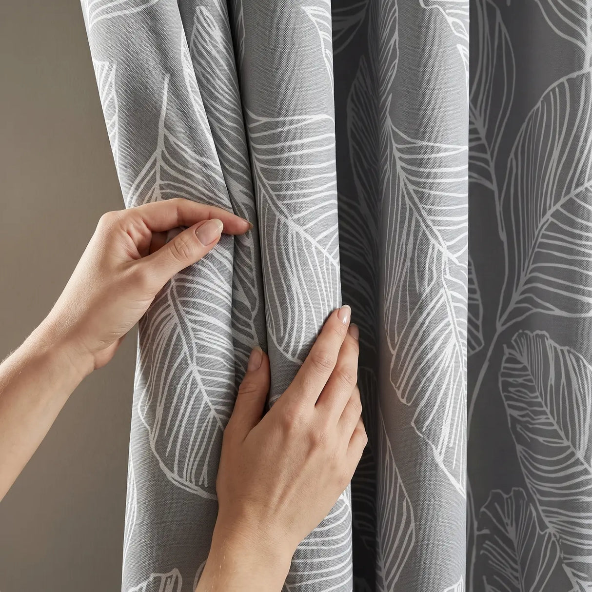 Matteo Leaf Ready Made Cotton Eyelet Curtains - Grey image 3