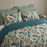 Aretha Paisley Print Cotton Sateen Teal Duvet Cover Set 2