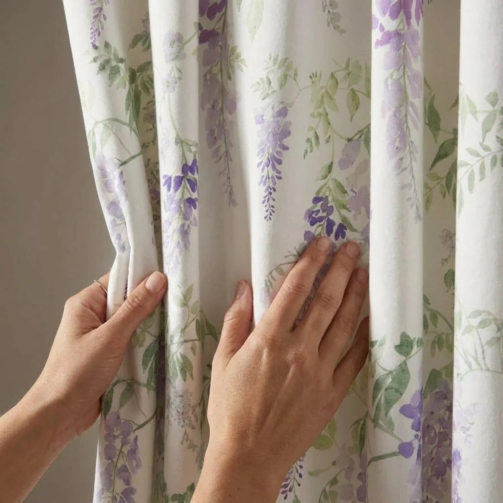 Wisteria Floral Lined Pencil Pleat Curtains - Lilac image 3