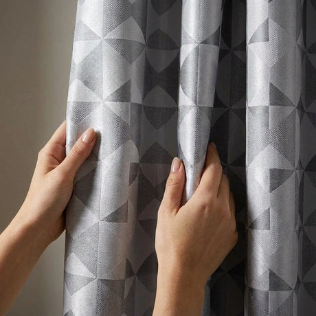 Skandi Geometric Jacquard Lined Tape Top Curtains 6