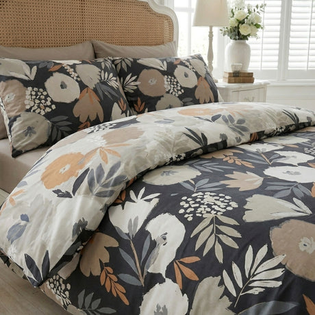 Yasmin Floral Polycotton Duvet Cover Set - Black