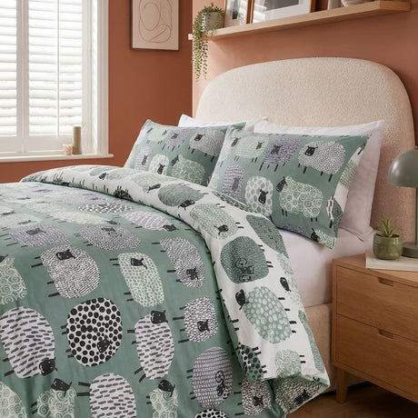 Dotty Sheep Polycotton Duvet Cover Set - Duck Egg