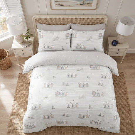 Beach Huts Polycotton Duvet Cover Set - Natural