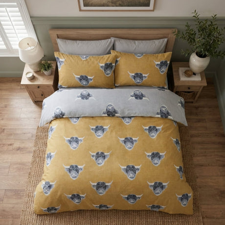 Highland Cow Duvet Cover Set - Ochre