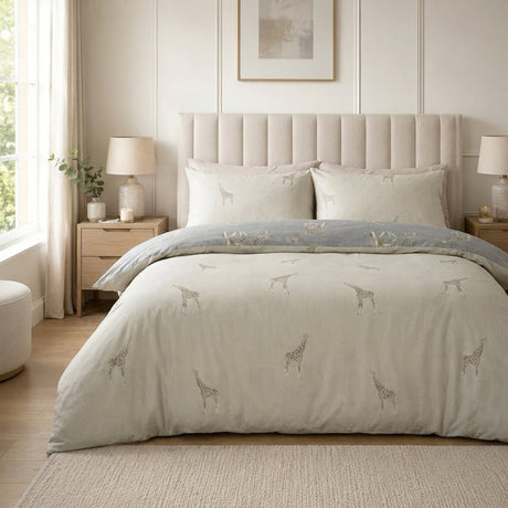 Milo Giraffe Reversible Polycotton Duvet Cover Bedding Set - Grey