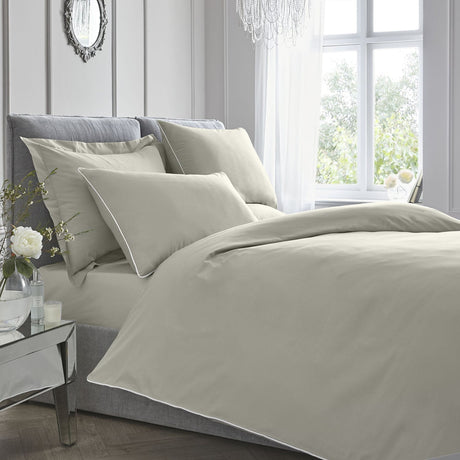 200 Thread Count 100% Cotton Duvet Cover Set - Silver with White Piping