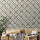 Catherine Lansfield Linear Curve Black Geometric Wallpaper - Linear Curve Geometric Cream