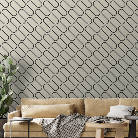 Catherine Lansfield Linear Curve Black Geometric Wallpaper - Linear Curve Geometric Cream