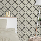 Catherine Lansfield Linear Curve Black Geometric Wallpaper - Linear Curve Geometric Cream