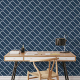 Catherine Lansfield Linear Curve Black Geometric Wallpaper - Linear Curve Geometric Navy