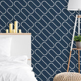 Catherine Lansfield Linear Curve Black Geometric Wallpaper - Linear Curve Geometric Navy