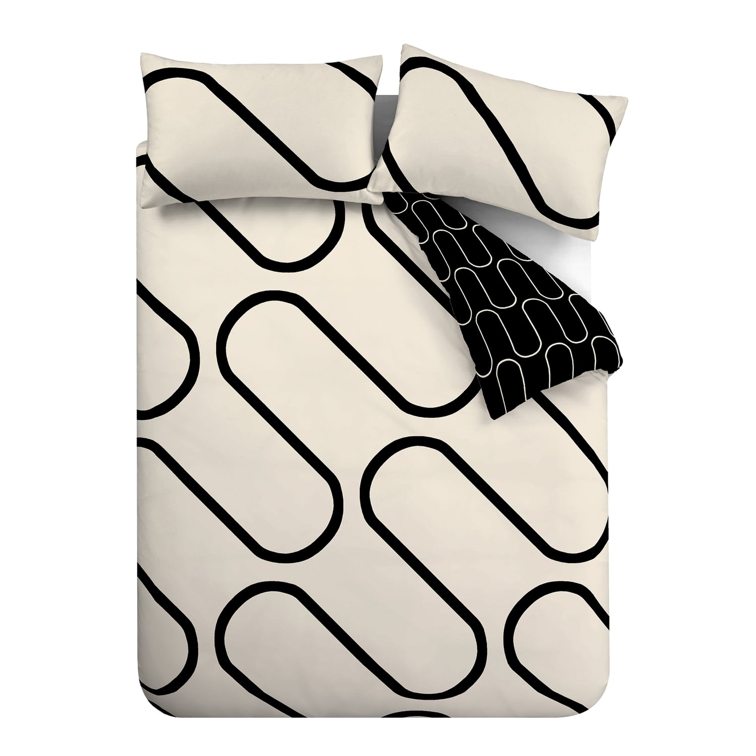Catherine Lansfield Linear Curve Geometric Duvet Cover Set - Black - Linear Curve Geo Black And White Image 5
