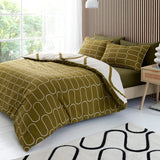 Catherine Lansfield Linear Curve Geometric Duvet Cover Set - Black - Linear Curve Olive Duvet Set