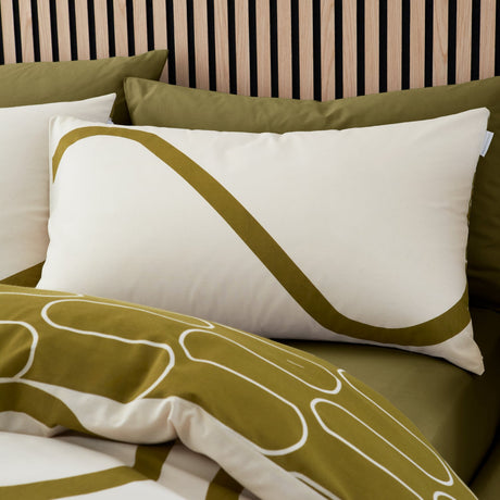 Catherine Lansfield Linear Curve Geometric Duvet Cover Set - Black - Linear Curve Olive Duvet Set