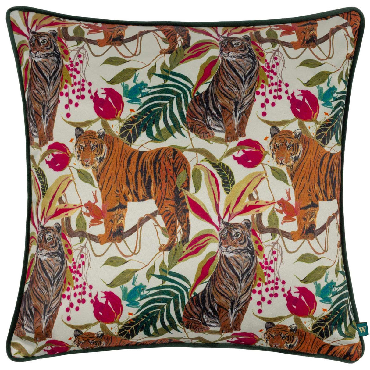 Kali Jungle Tigers Ivory Cushion Cover 17" x 17" by Wylder
