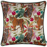 Kali Jungle Tigers Ivory Cushion Cover 17" x 17" by Wylder