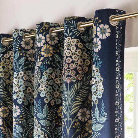 Appletree Heritage Evelina Velvet Floral Ready Made Eyelet Curtains 3