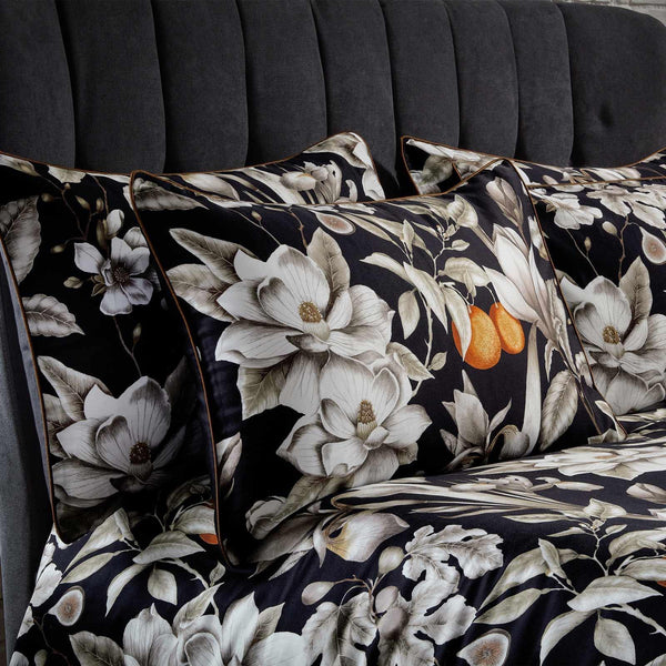 Lavish Floral Noir Cotton Sateen Pillowcase Pair - Ideal