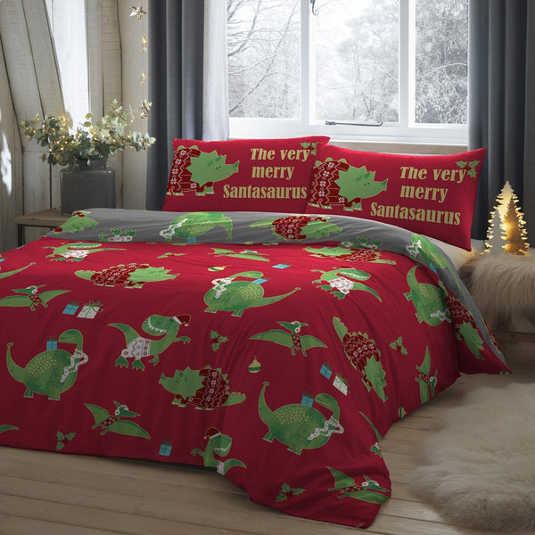 Santasaurus Christmas Duvet Cover Set Kids Bedding Bedlam Single  