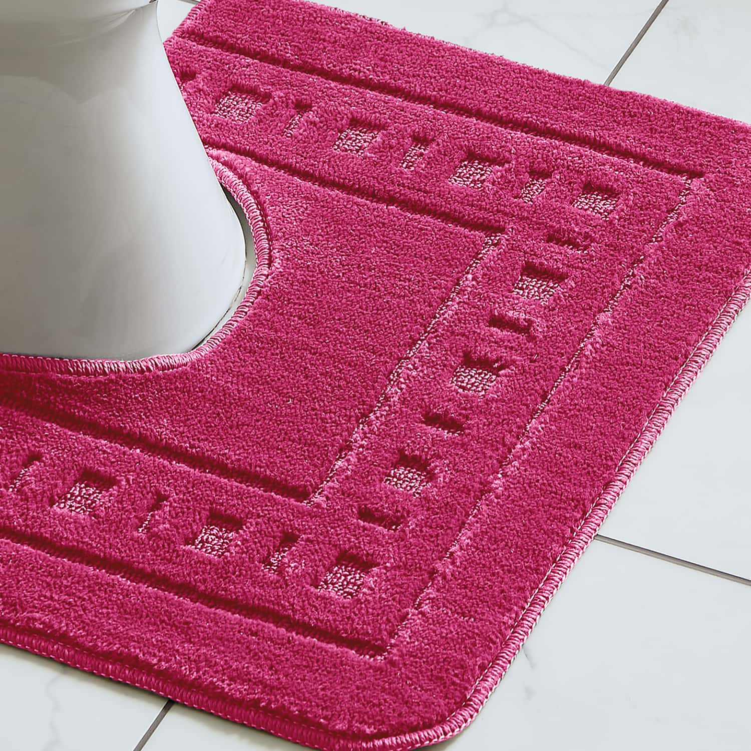 Catherine Lansfield Armoni 2 Piece Bath Mat and Pedestal Bathroom Set - Armoni Hot Pink Bath Set